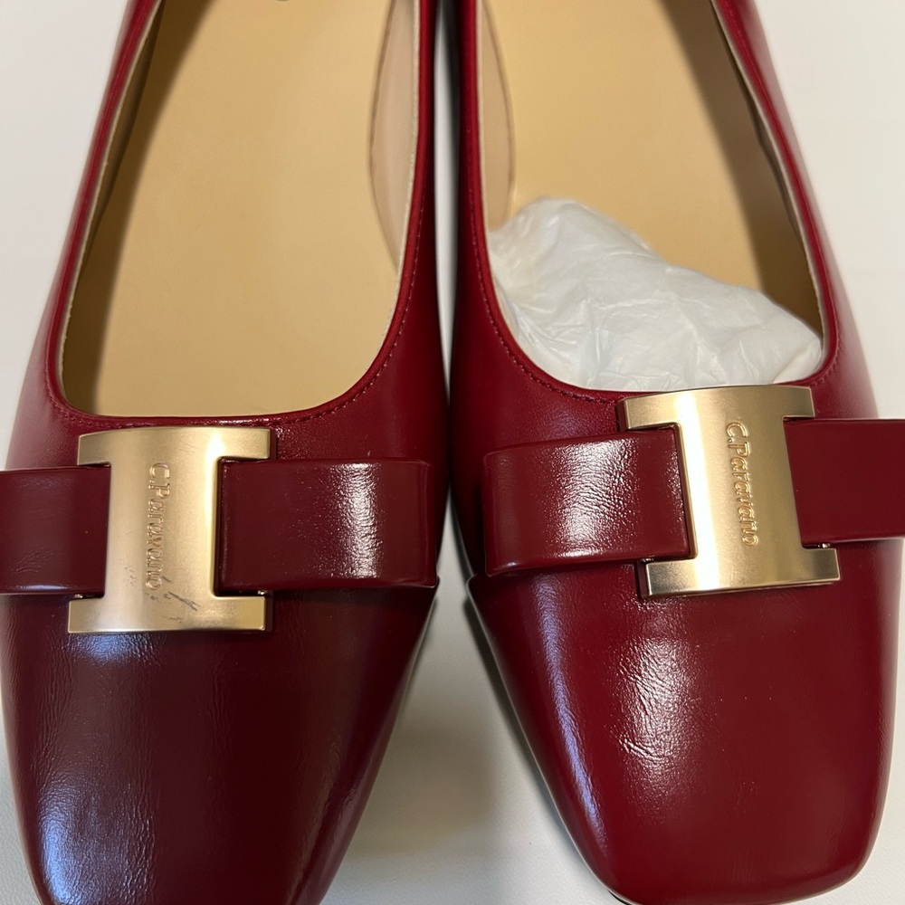 C. Paravano Red Leather Flats with Gold Detail - Picture 3 of 8